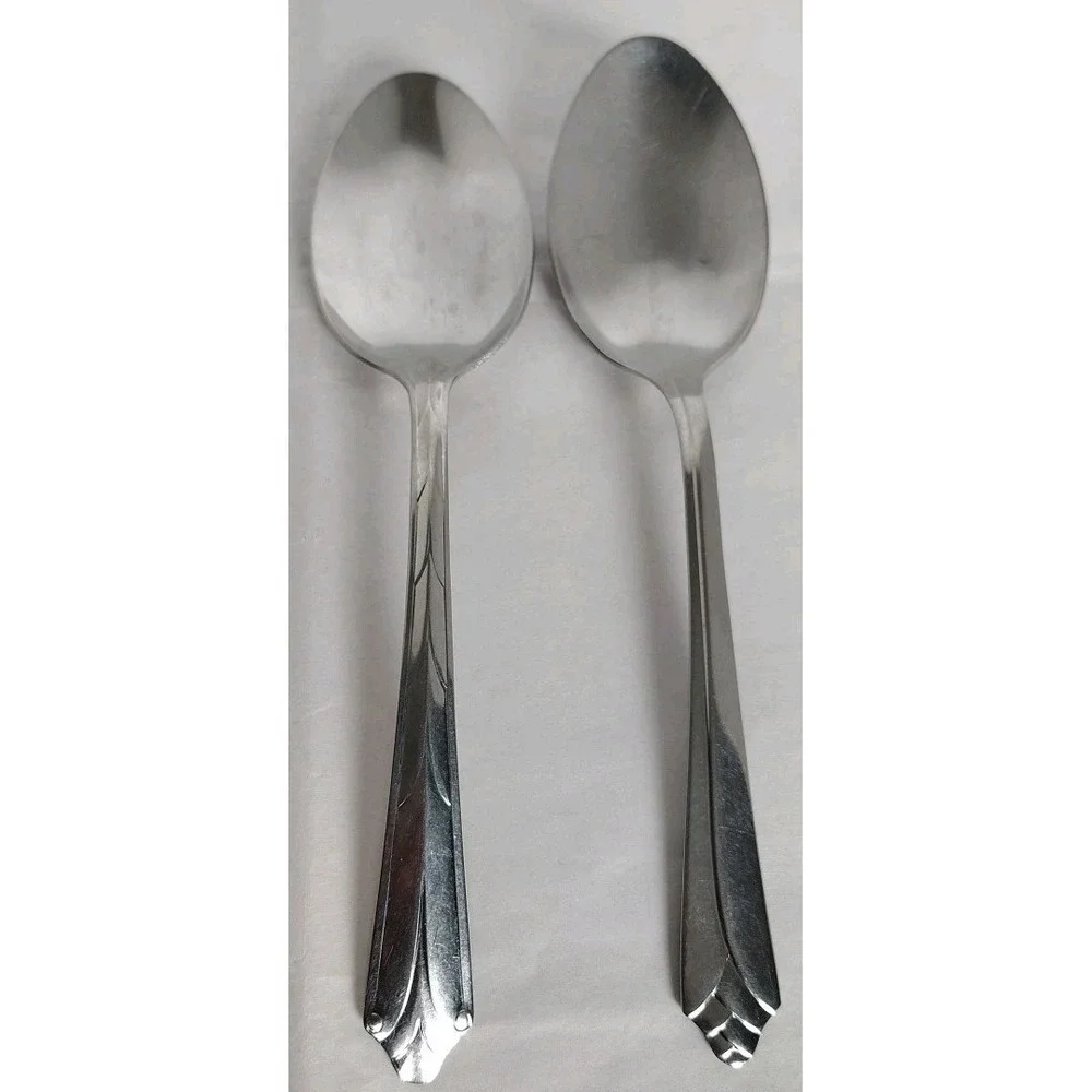 Ekco Kenilworth Stainless Serving Spoon & Fowerbud USA Lot Of 2 Glossy Flatware